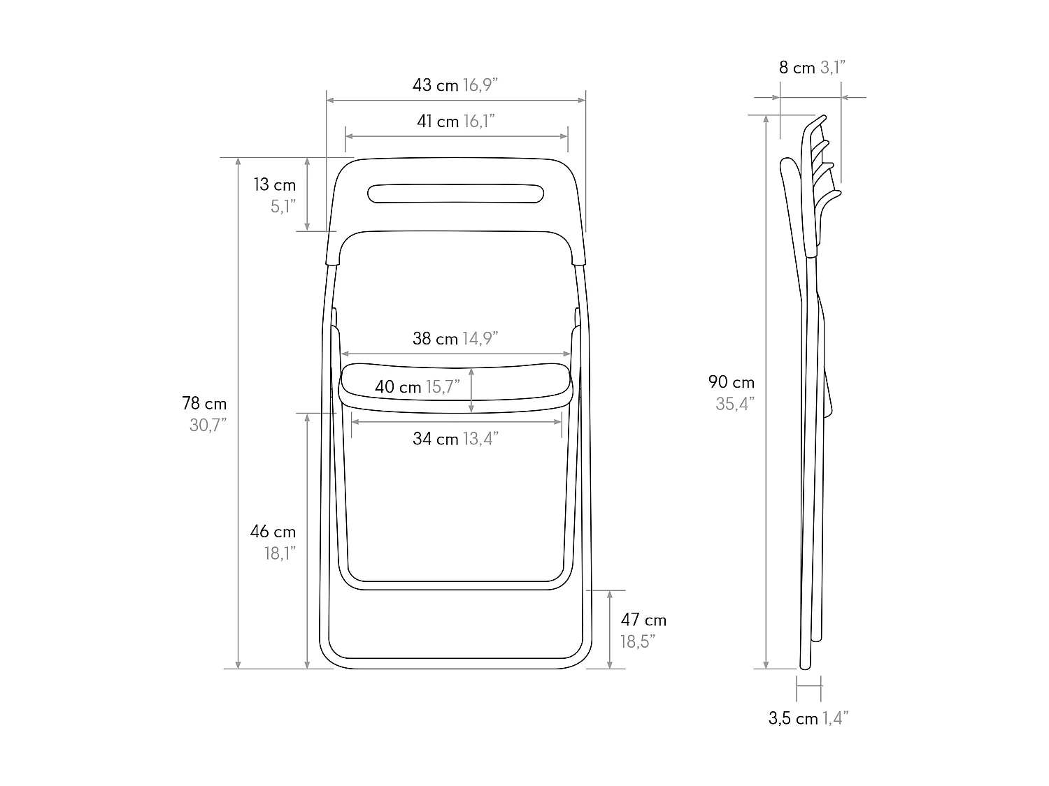 Sedia pieghevole Peter Bianca set da 6 sedie struttura in metallo