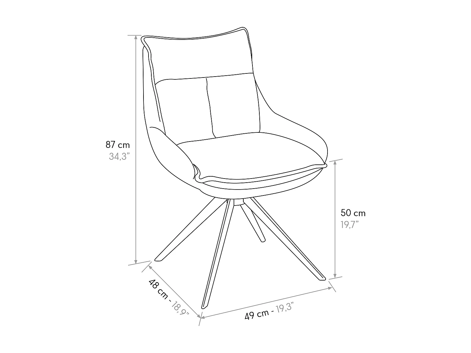 Sedia Biagio Nero set da 2 sedie con rivestimento in tessuto e gambe in metallo