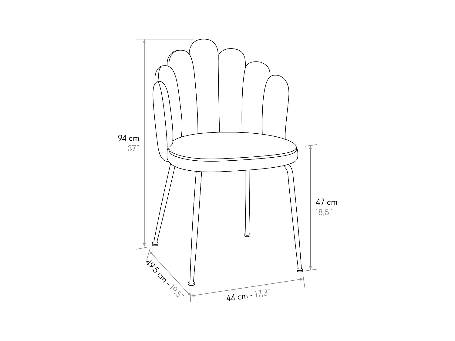 Sedia Sissi Panna set da 4 in velluto e gambe in metallo