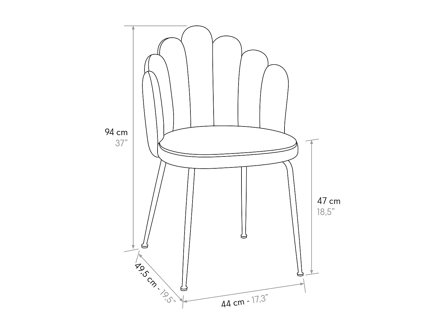 Sedia Sissi Panna set da 4 in velluto e gambe in metallo