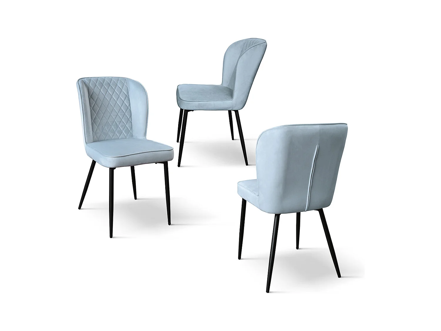 Sedia Simona set da 4 sedie azzurro in velluto e gambe in metallo