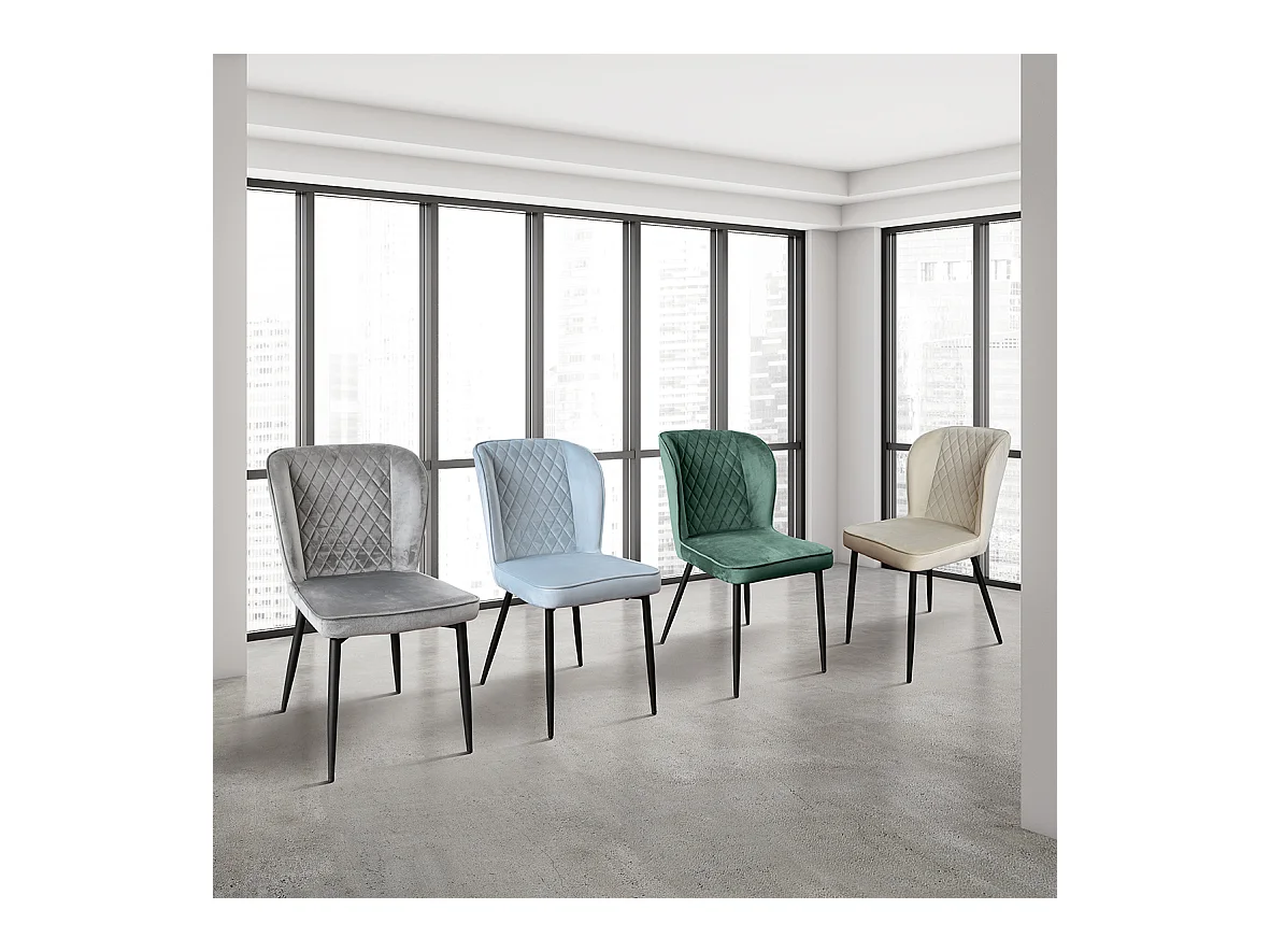 Sedia Simona set da 4 sedie azzurro in velluto e gambe in metallo