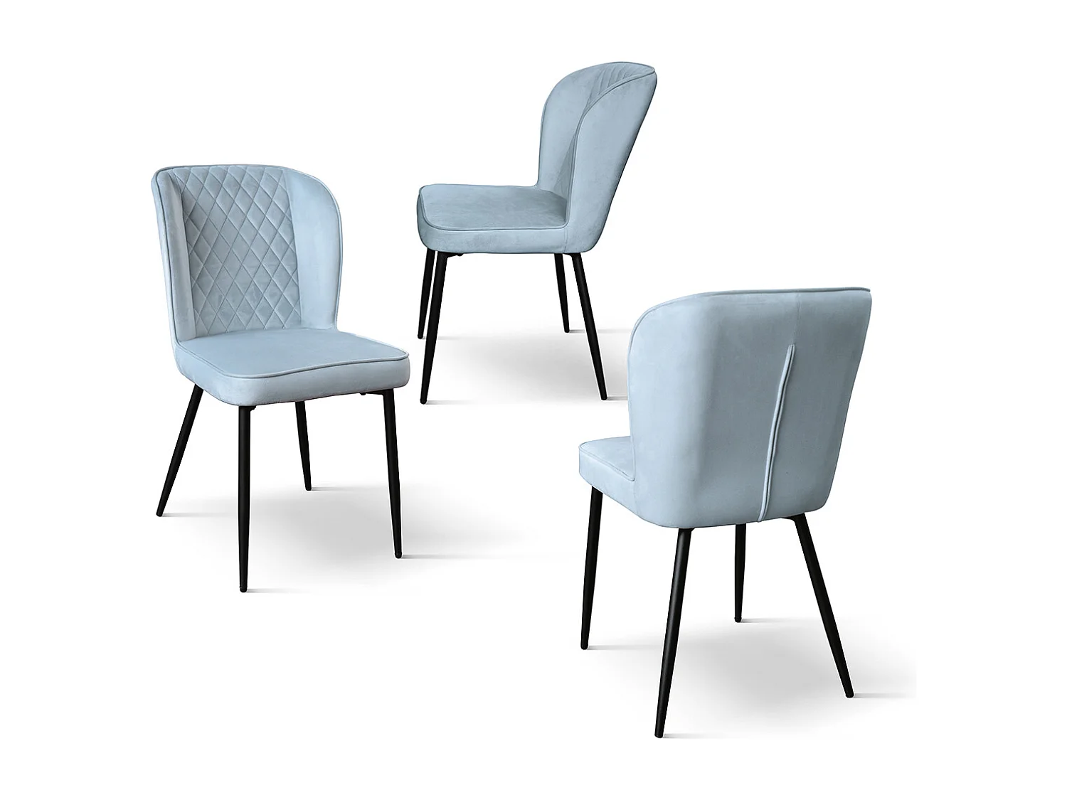 Sedia Simona set da 4 sedie azzurro in velluto e gambe in metallo