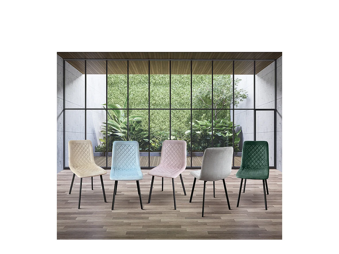 Sedia Arianna set da 4 sedie azzurra in velluto e gambe in metallo