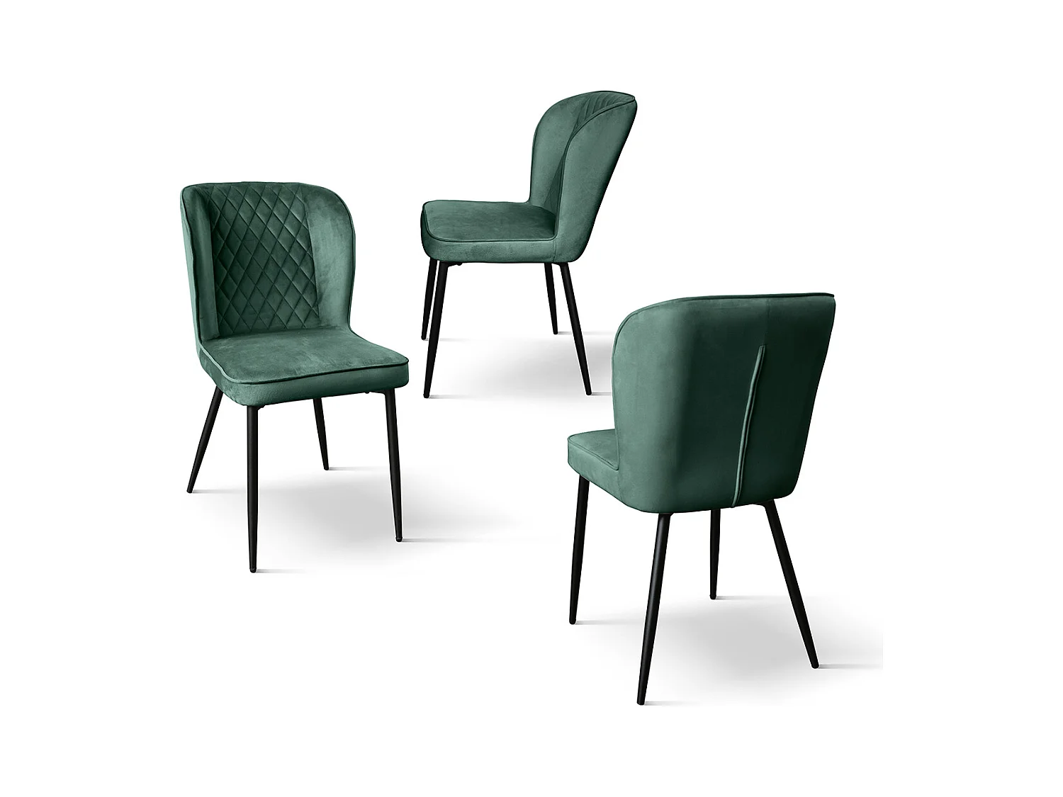 Sedia Simona set da 4 sedie verde in velluto e gambe in metallo