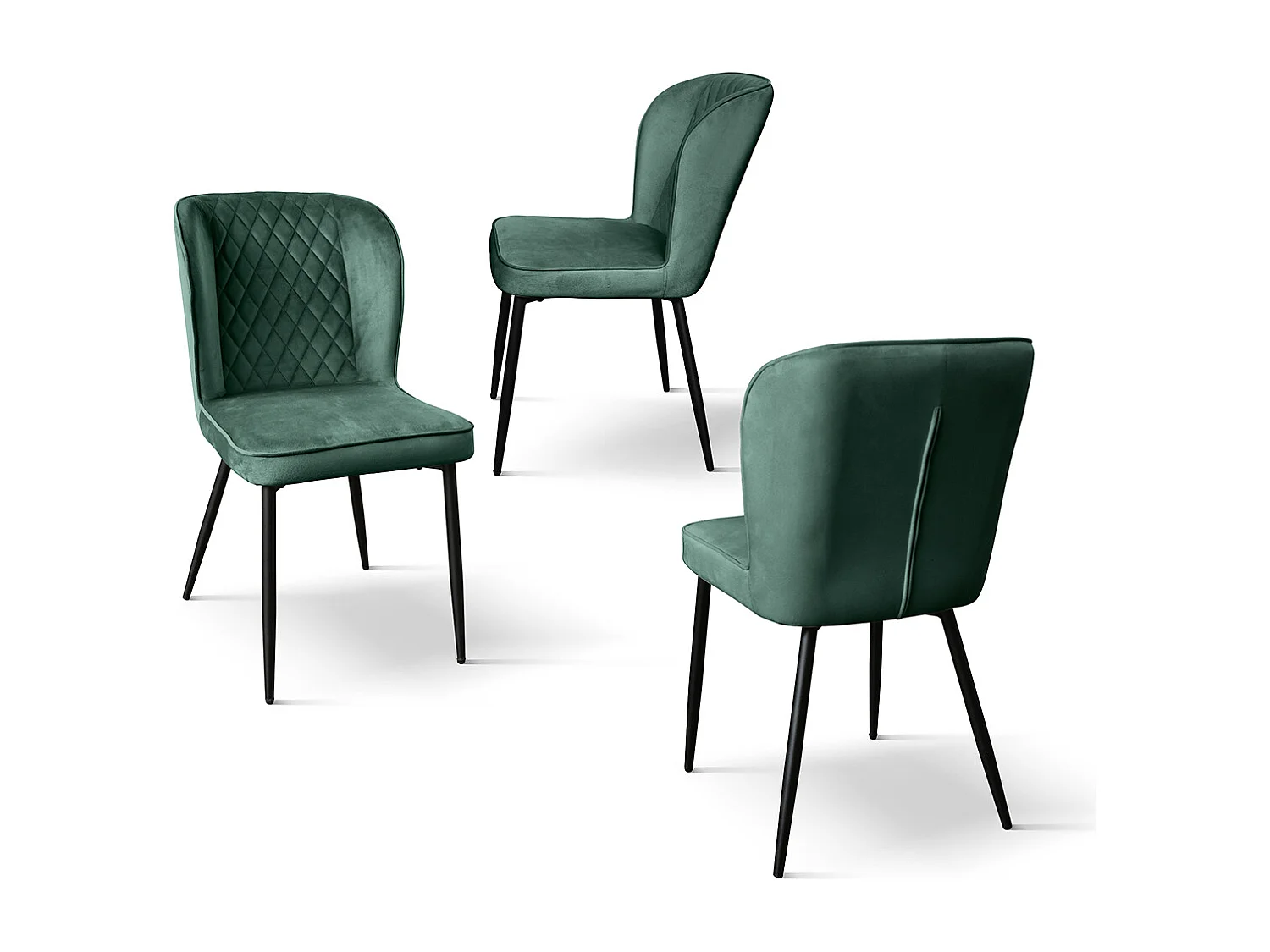 Sedia Simona set da 4 sedie verde in velluto e gambe in metallo