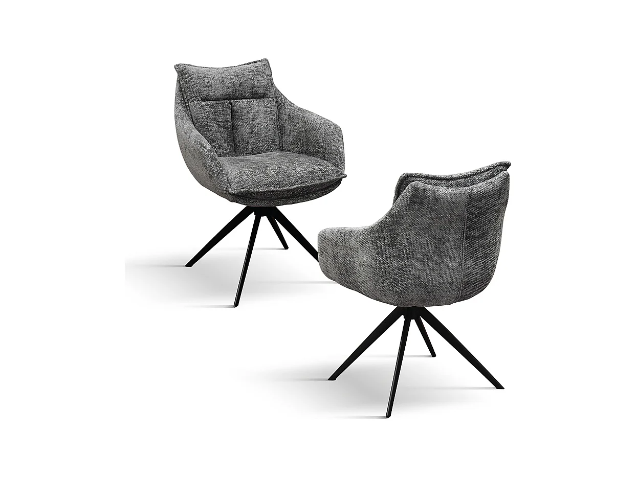 Sedia Gastone Grigio set da 2 sedie con rivestimento in tessuto e gambe in metallo