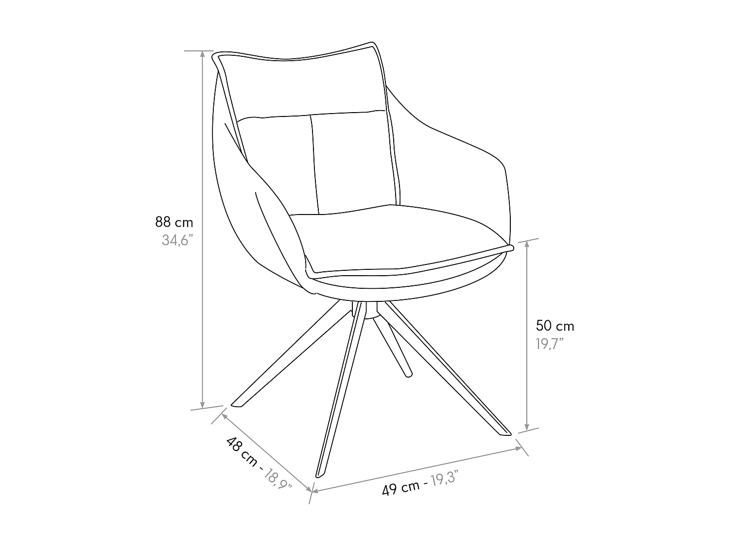 Sedia Gastone Grigio set da 2 sedie con rivestimento in tessuto e gambe in metallo
