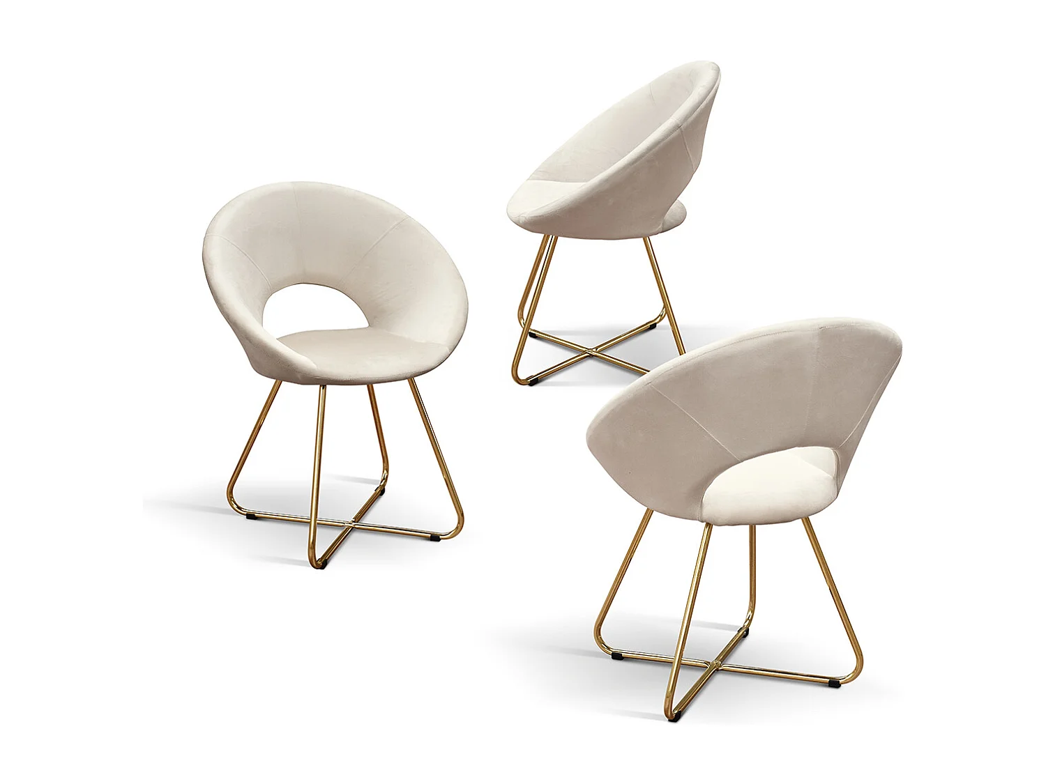 Sedia Iris Tortora set da 2 in velluto e gambe in metallo dorate