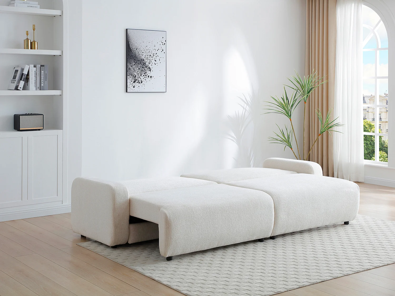 Bäddsoffa med 4 platser i beige chenilletyg YOKIRA