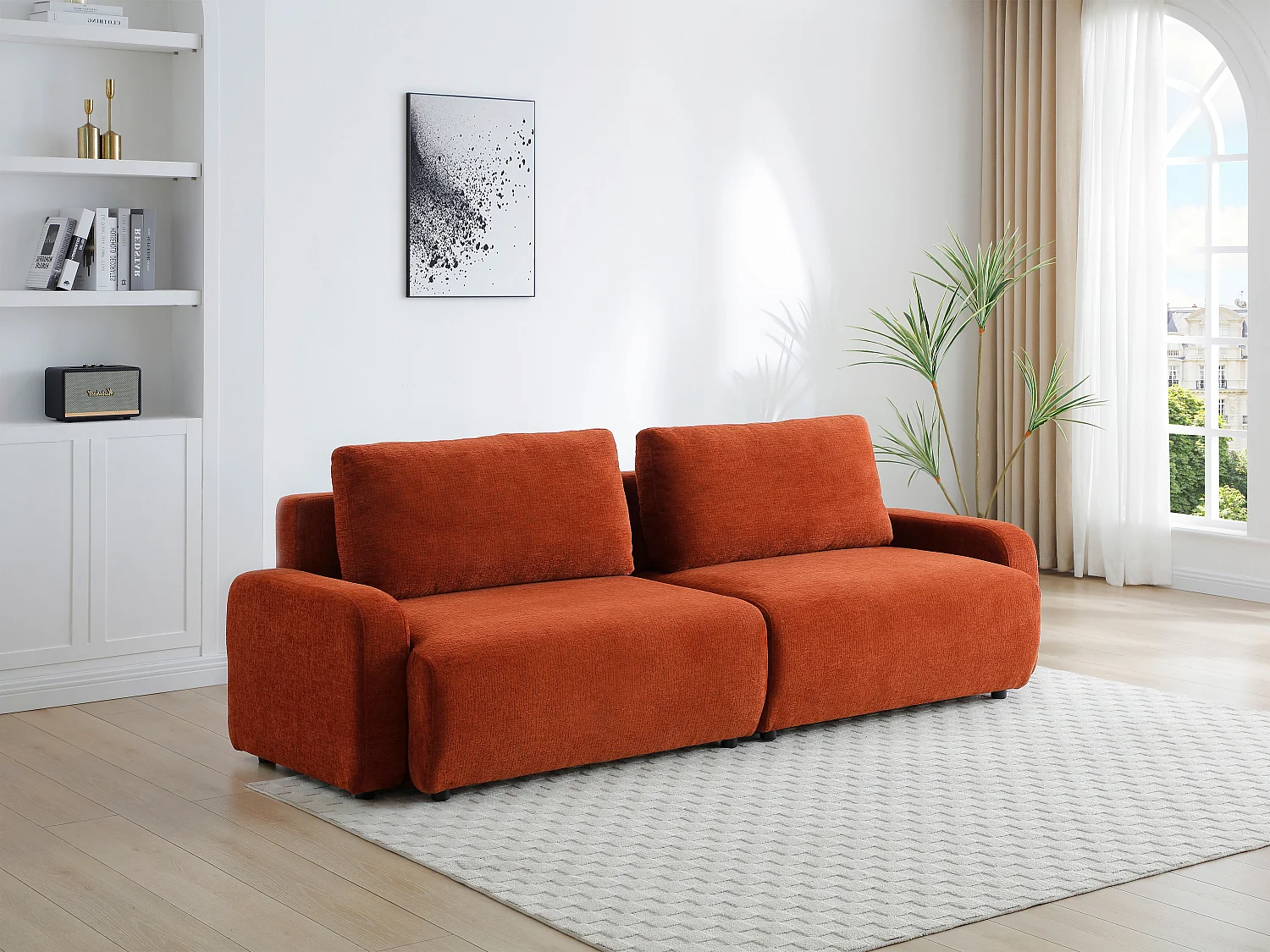 Canapé 4 places convertible en tissu chenille terracotta YOKIRA