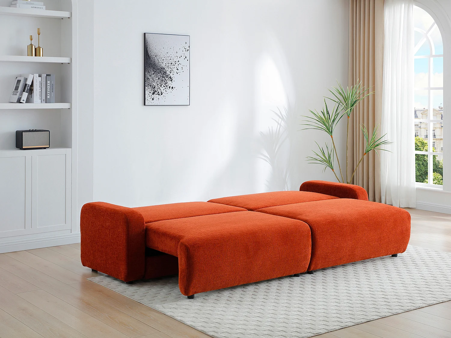 Bäddsoffa med 4 platser i terrakotta chenilletyg YOKIRA