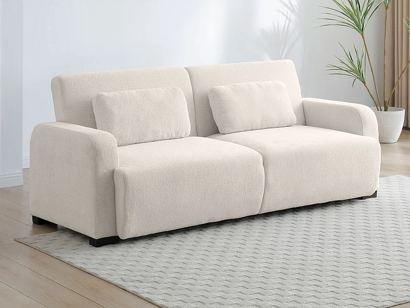 Canapé 3 places convertible clic-clac en tissu chenille beige LOMARIO