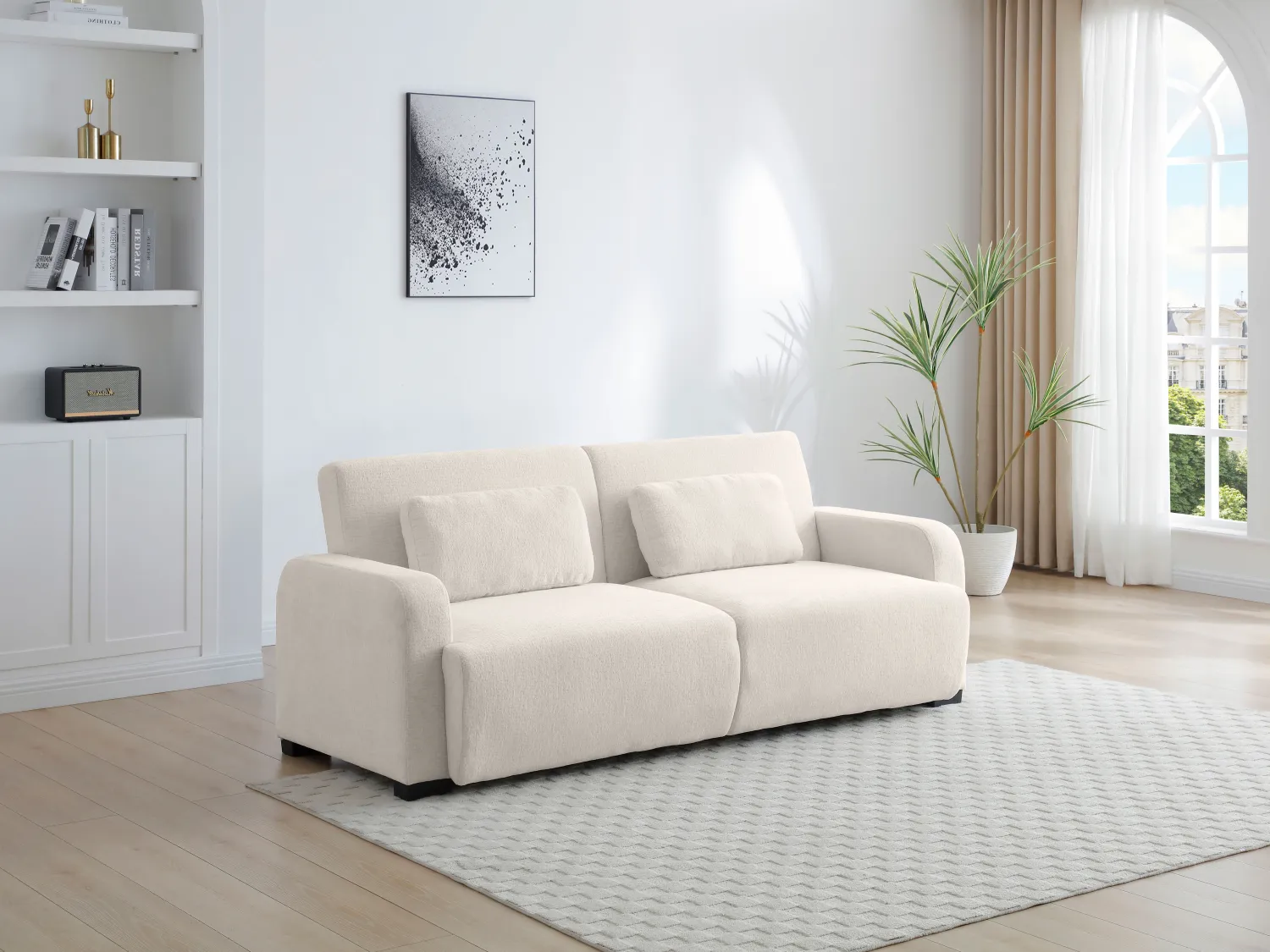Canapé 3 places convertible clic-clac en tissu chenille beige LOMARIO