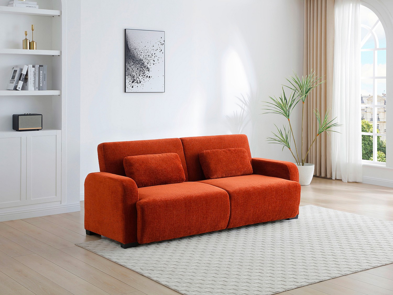 Vente-unique 3-Sitzer Schlafsofa Clic-Clac - Chenille-Stoff - Terrakotta - Lomario