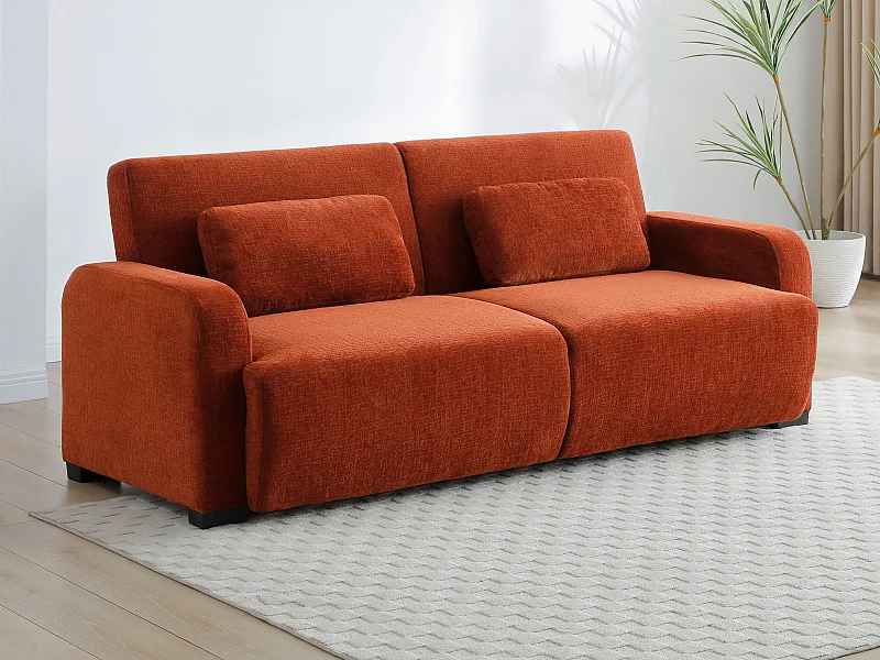 Canapé 3 places convertible clic-clac en tissu chenille terracotta LOMARIO