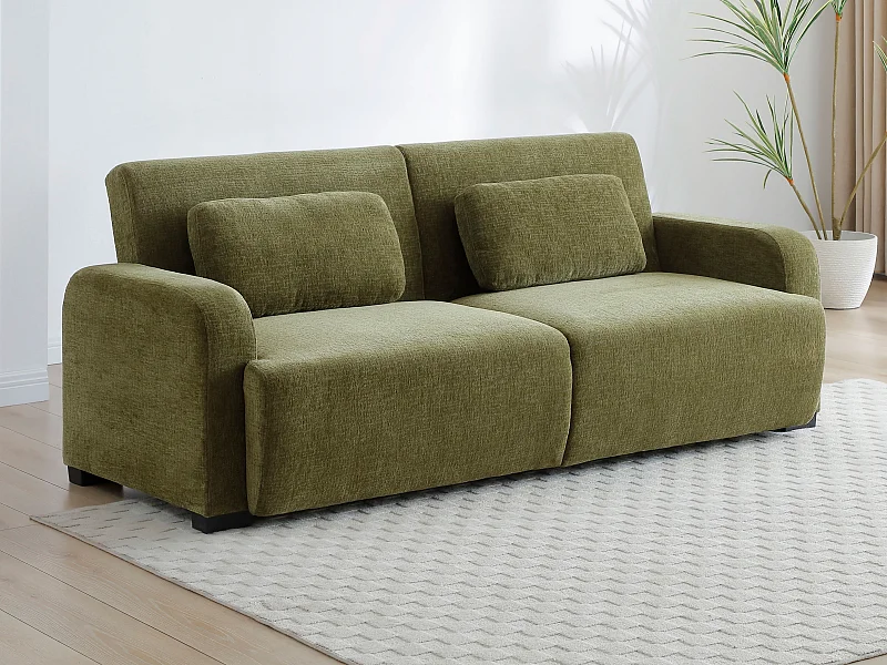 Sofá de 3 lugares conversível clic-clac em tecido chenille verde LOMARIO