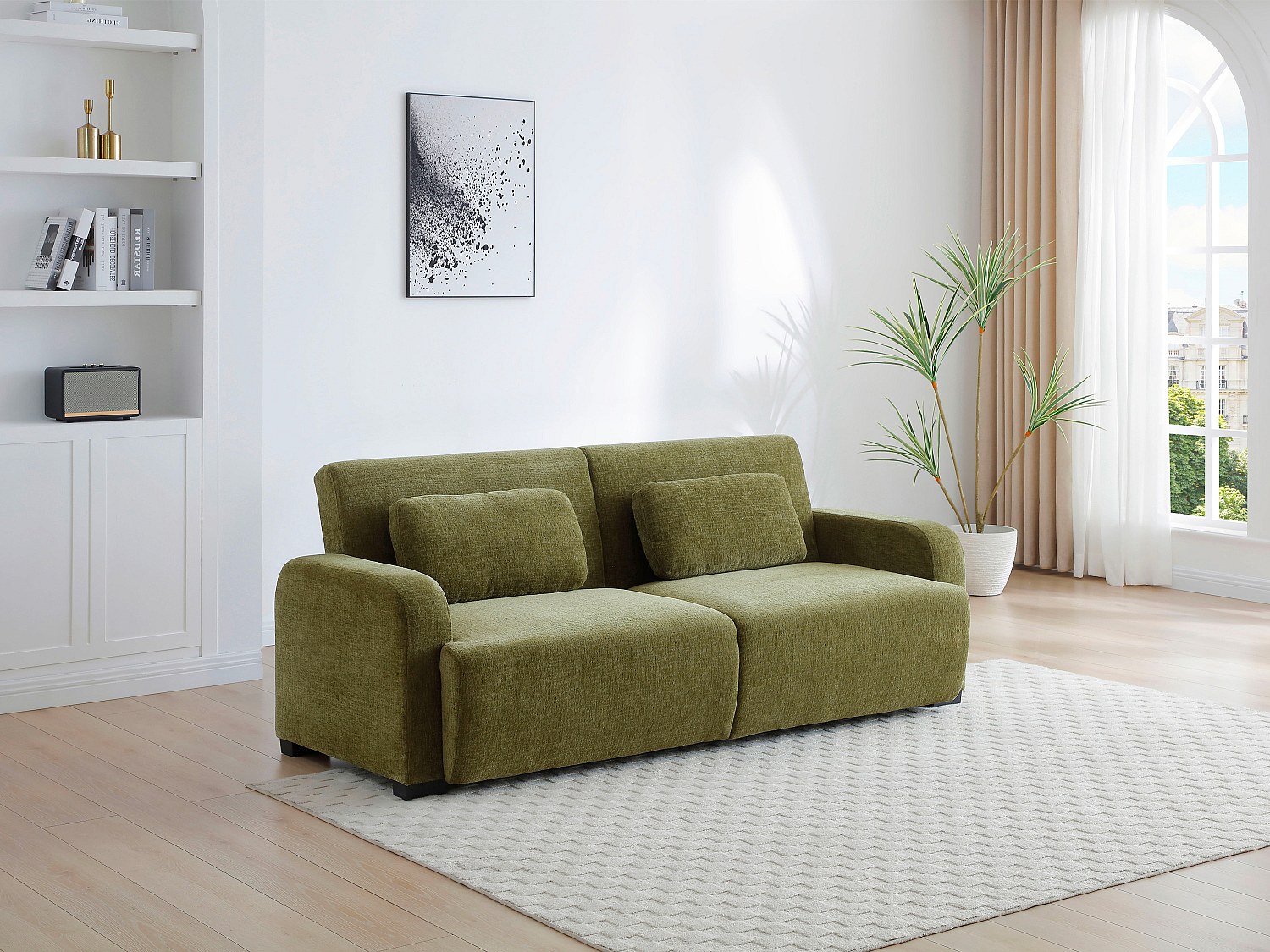 Vente-unique 3-Sitzer Schlafsofa Clic-Clac - Chenille-Stoff - Grün - Lomario