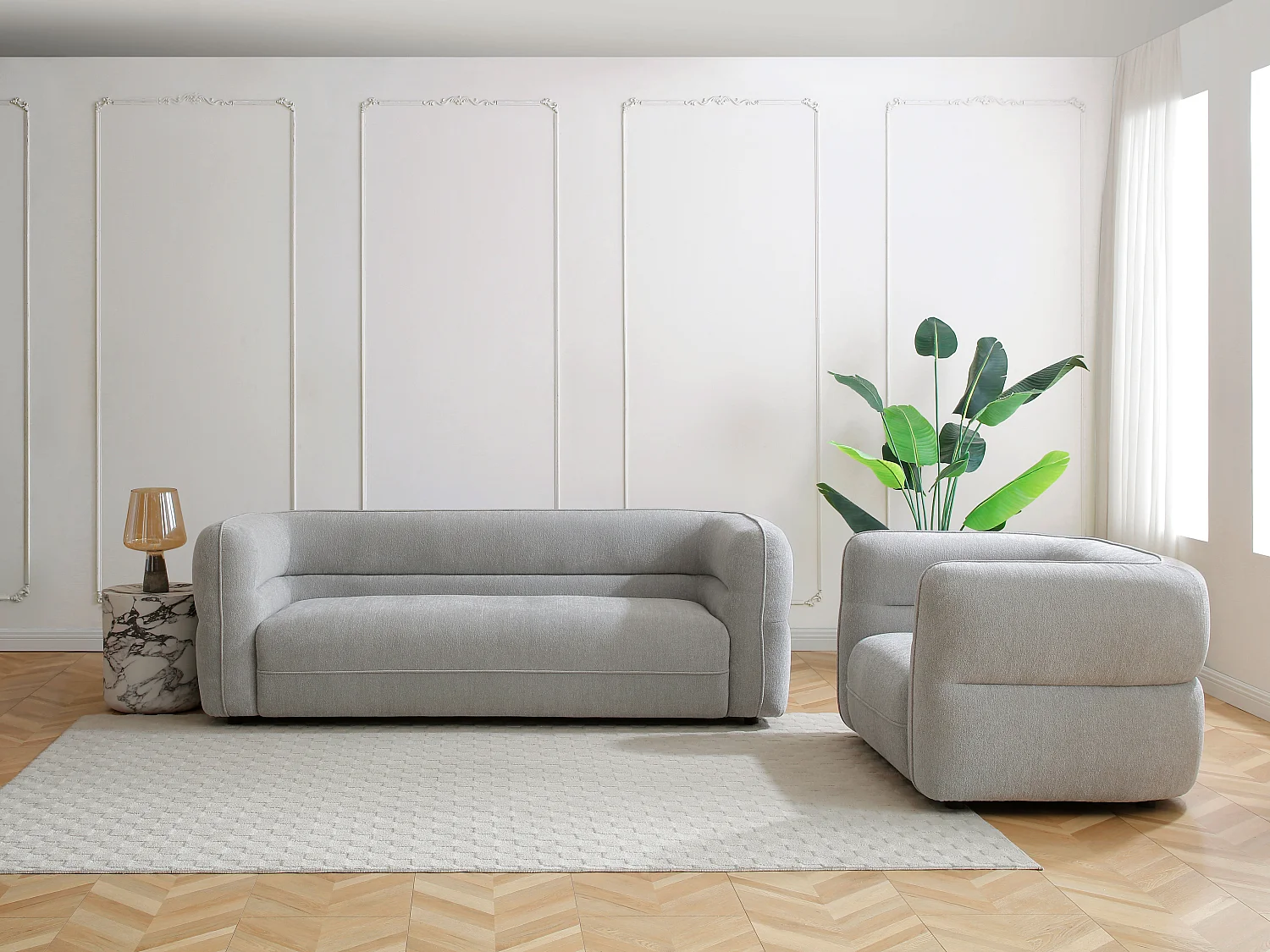 Fauteuil en tissu chenille gris TALIENA