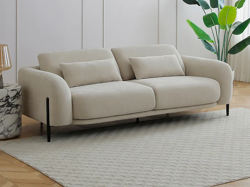 Canapé 3 places avec dossier relevable en tissu beige ARAVIO