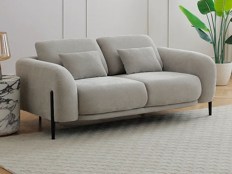 Canapé 2 places avec dossier relevable en tissu gris clair ARAVIO