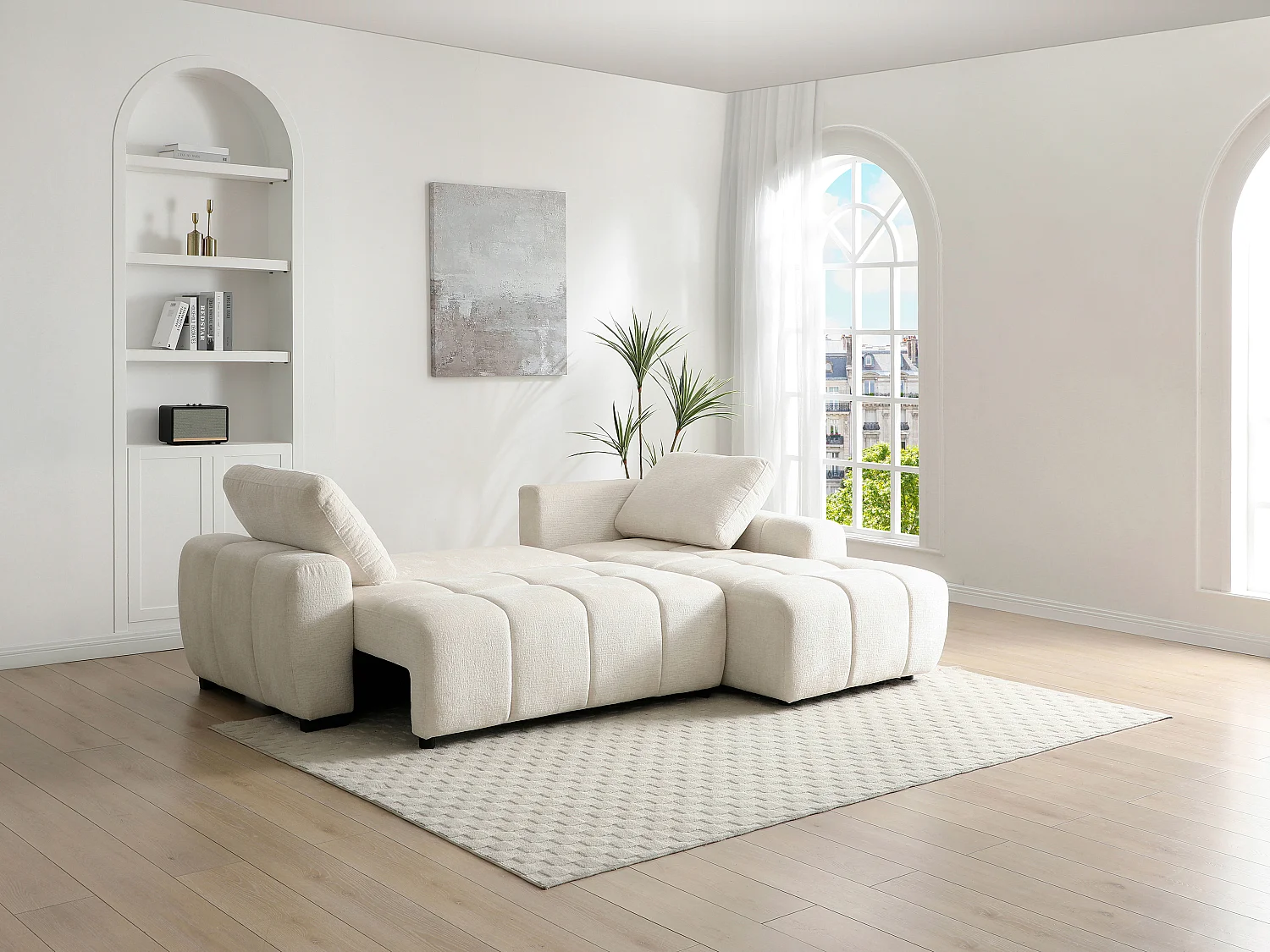 Ecksofa mit Schlaffunktion - Ecke rechts - Chenille - Beige - KOUMALO