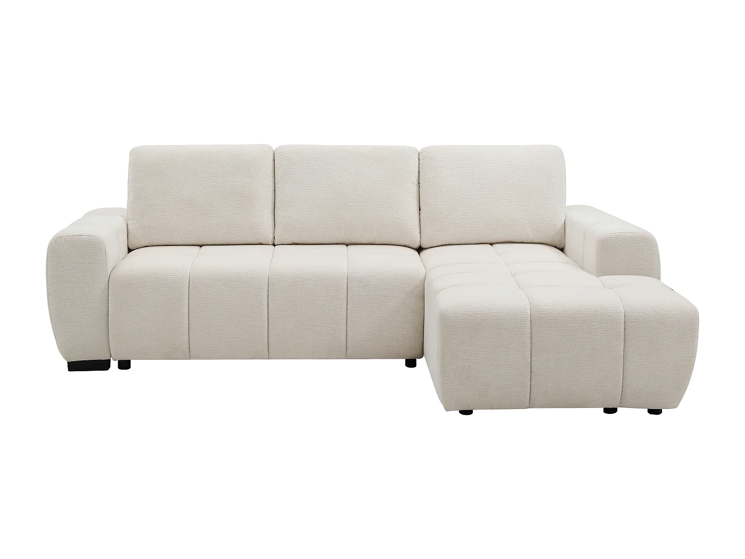 Canapé d'angle droit convertible en tissu chenille beige KOUMALO