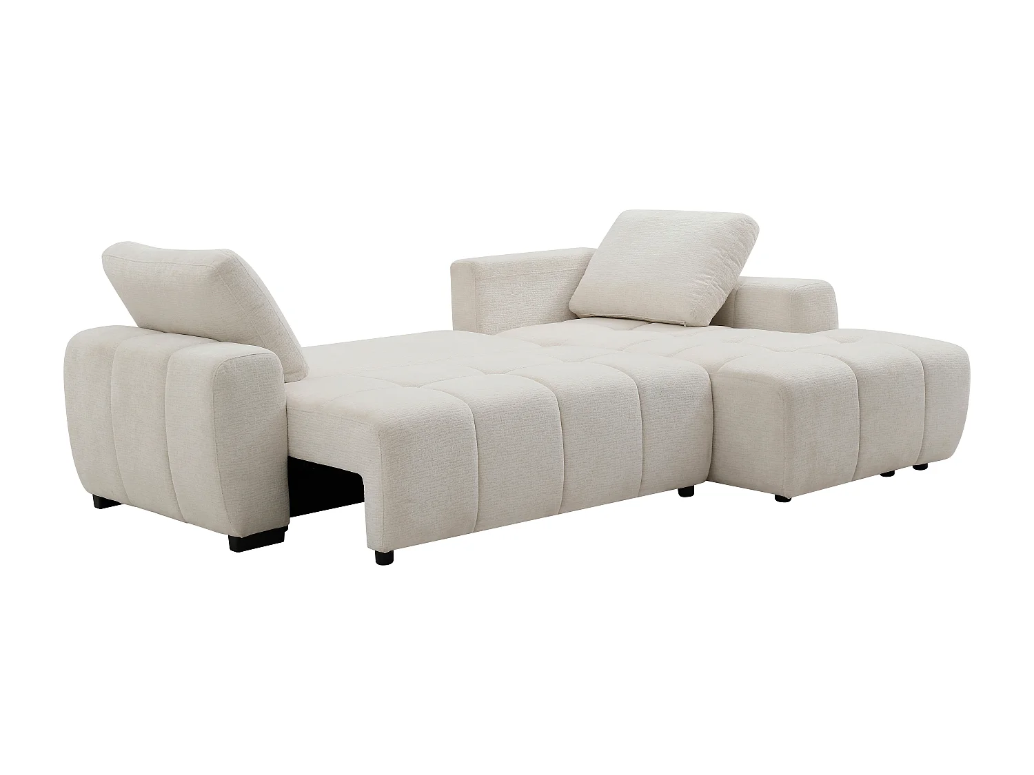 Canapé d'angle droit convertible en tissu chenille beige KOUMALO