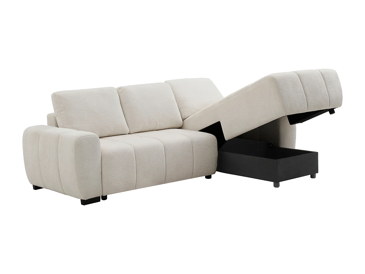 Canapé d'angle droit convertible en tissu chenille beige KOUMALO