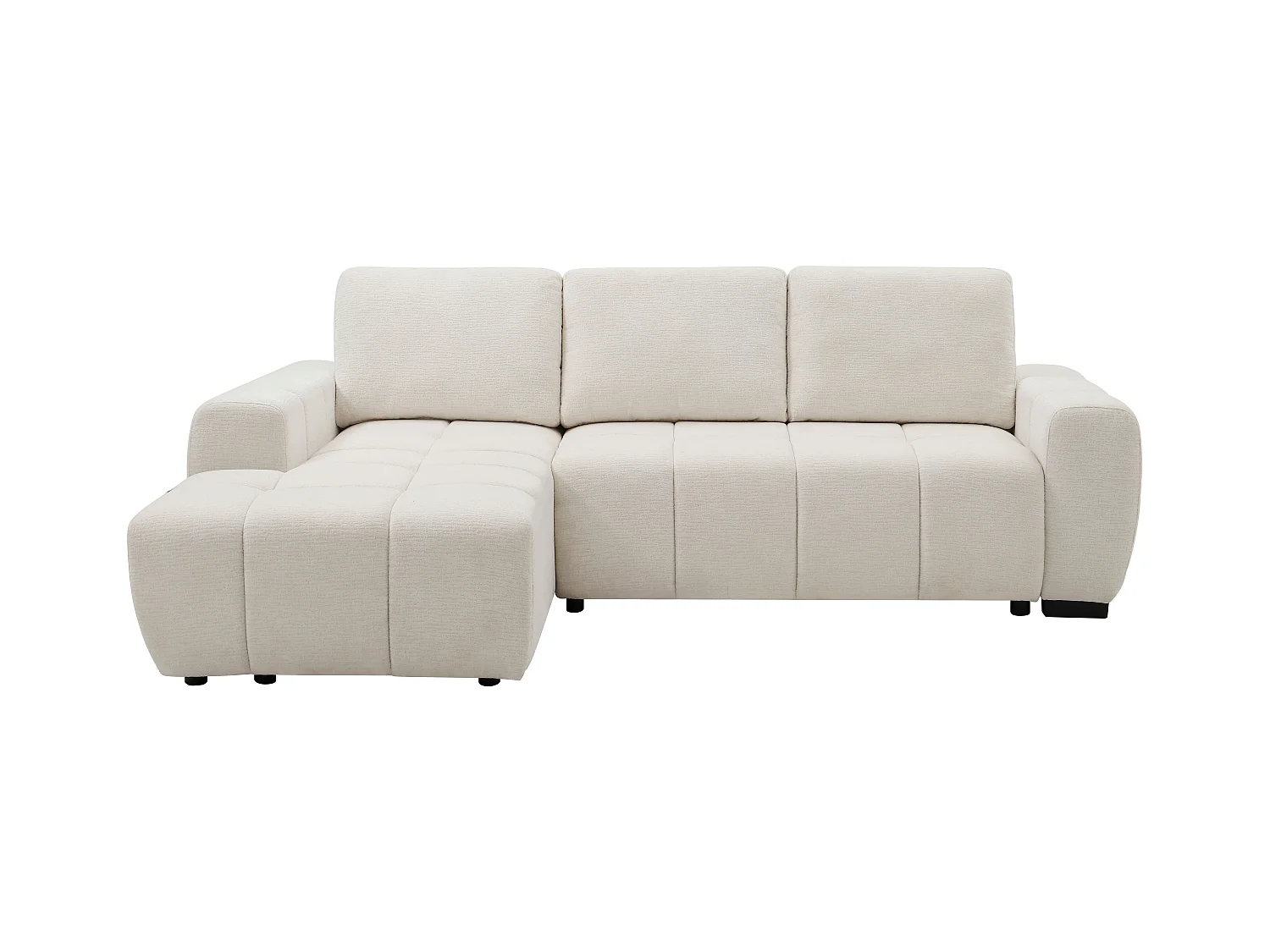 Canapé d'angle gauche convertible en tissu chenille beige KOUMALO