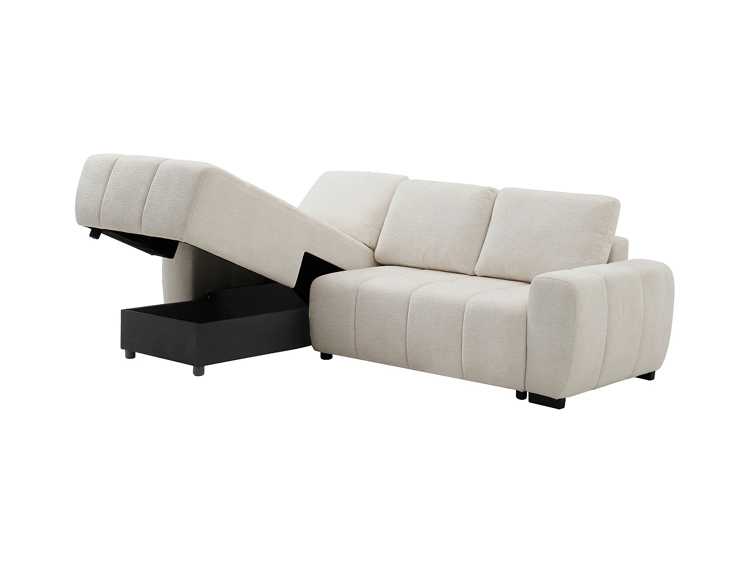 Canapé d'angle gauche convertible en tissu chenille beige KOUMALO
