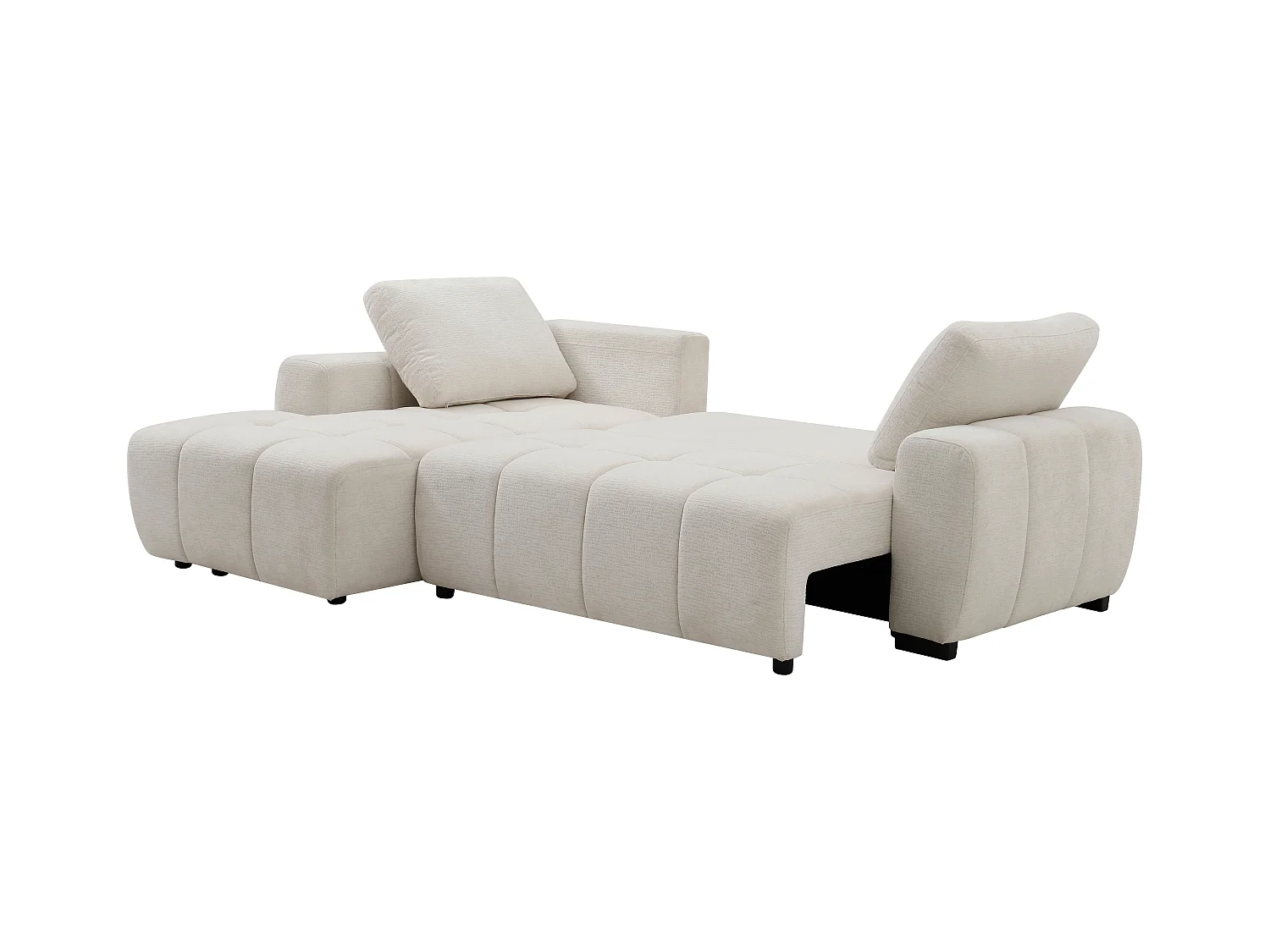 Canapé d'angle gauche convertible en tissu chenille beige KOUMALO