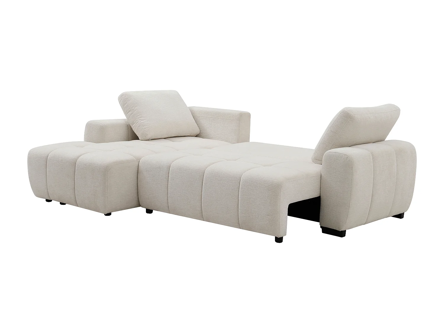 Canapé d'angle gauche convertible en tissu chenille beige KOUMALO