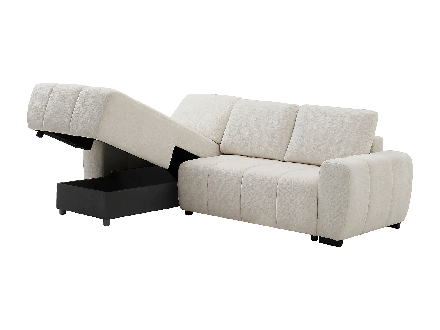 Canapé d'angle gauche convertible en tissu chenille beige KOUMALO