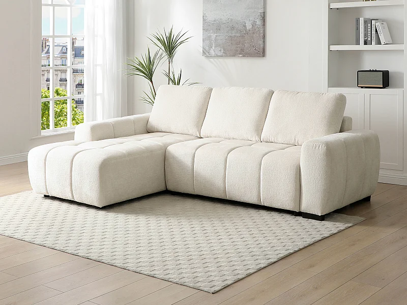 Vänsterställd bäddsoffa i beige chenilletyg KOUMALO