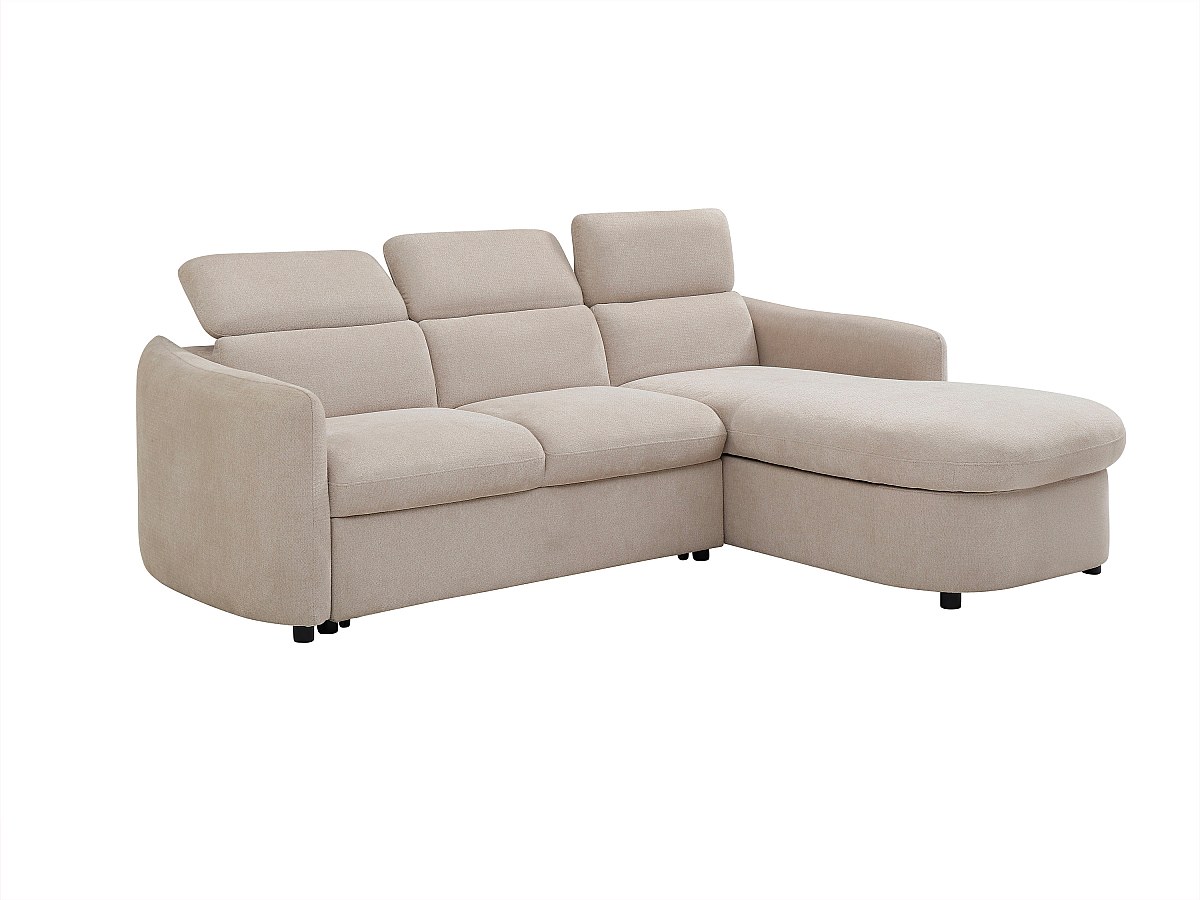 Ecksofa - Ecke rechts - Schlafsofa - Stoff - Beige - RAVIELA günstig online kaufen