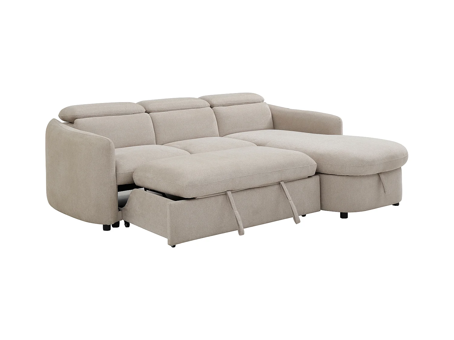 Canapé d'angle droit convertible en tissu beige RAVIELA