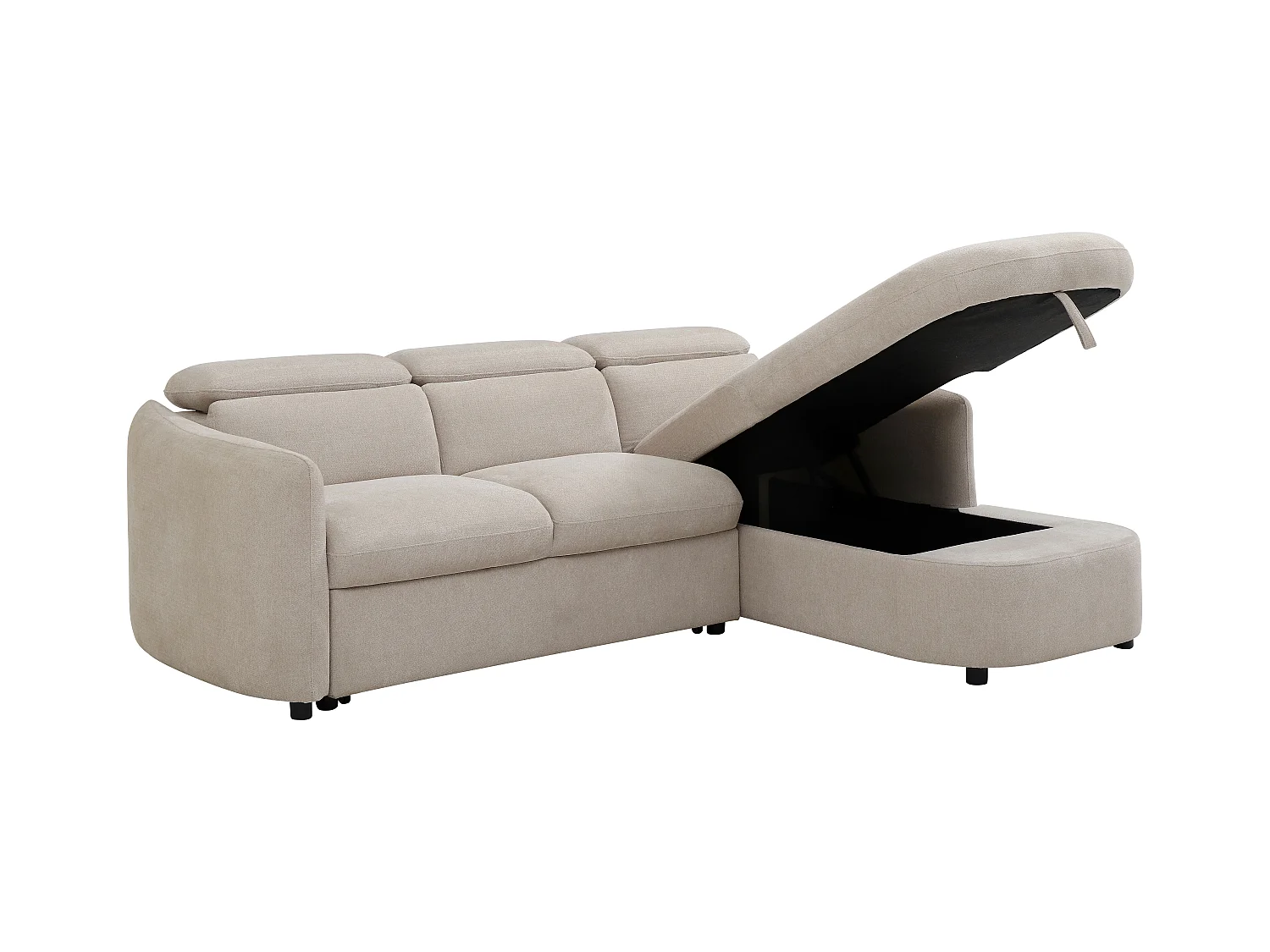 Canapé d'angle droit convertible en tissu beige RAVIELA