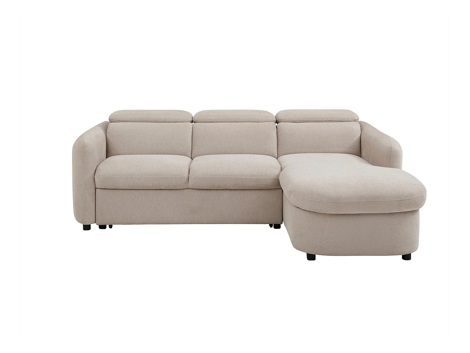 Canapé d'angle droit convertible en tissu beige RAVIELA