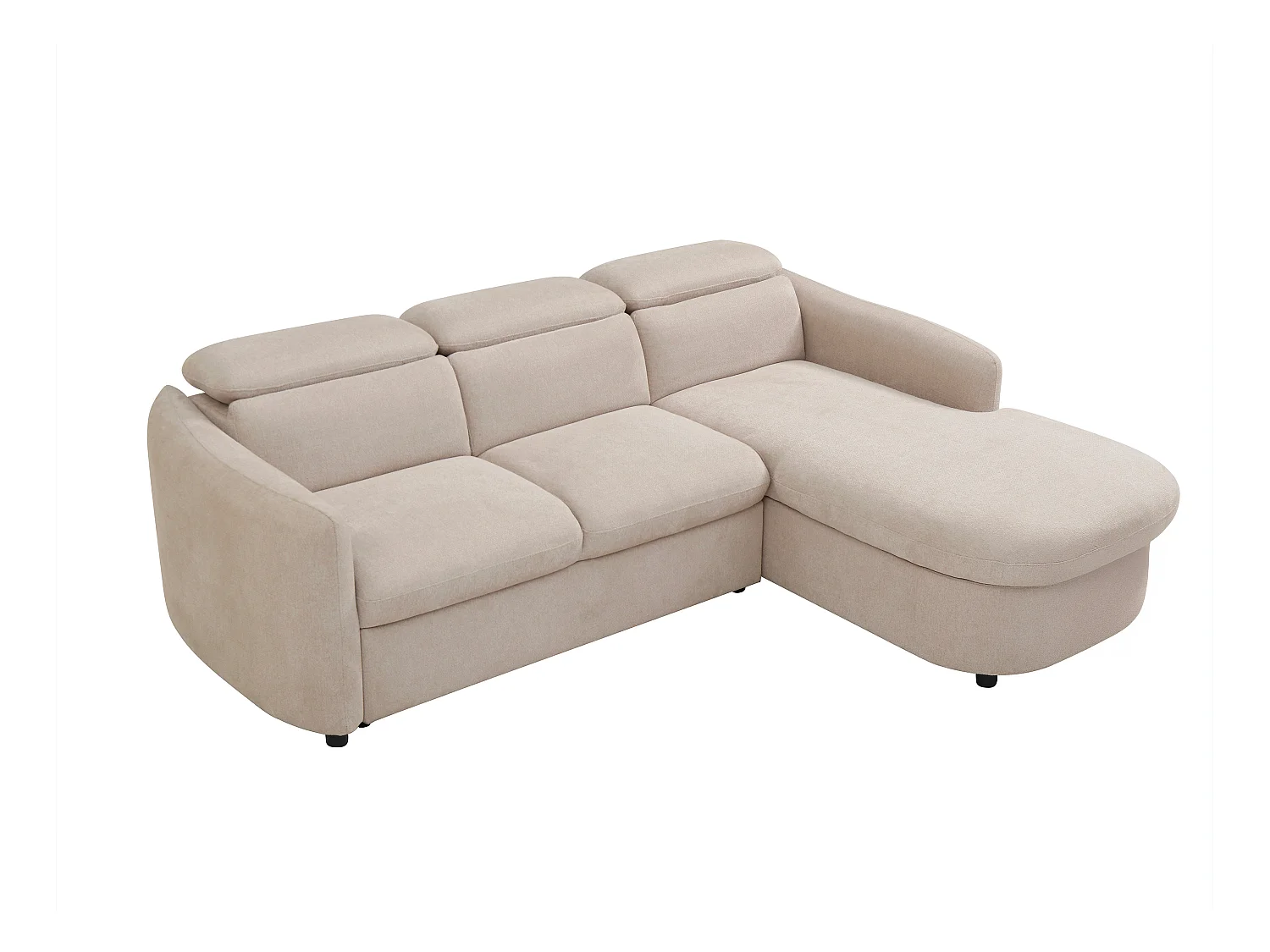 Canapé d'angle droit convertible en tissu beige RAVIELA