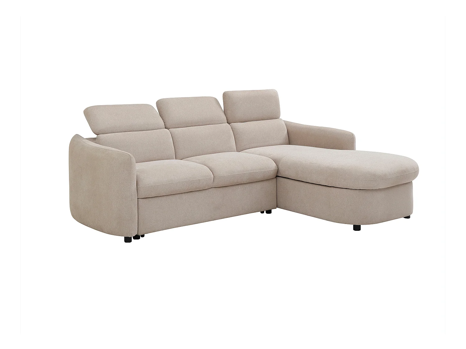 Canapé d'angle droit convertible en tissu beige RAVIELA