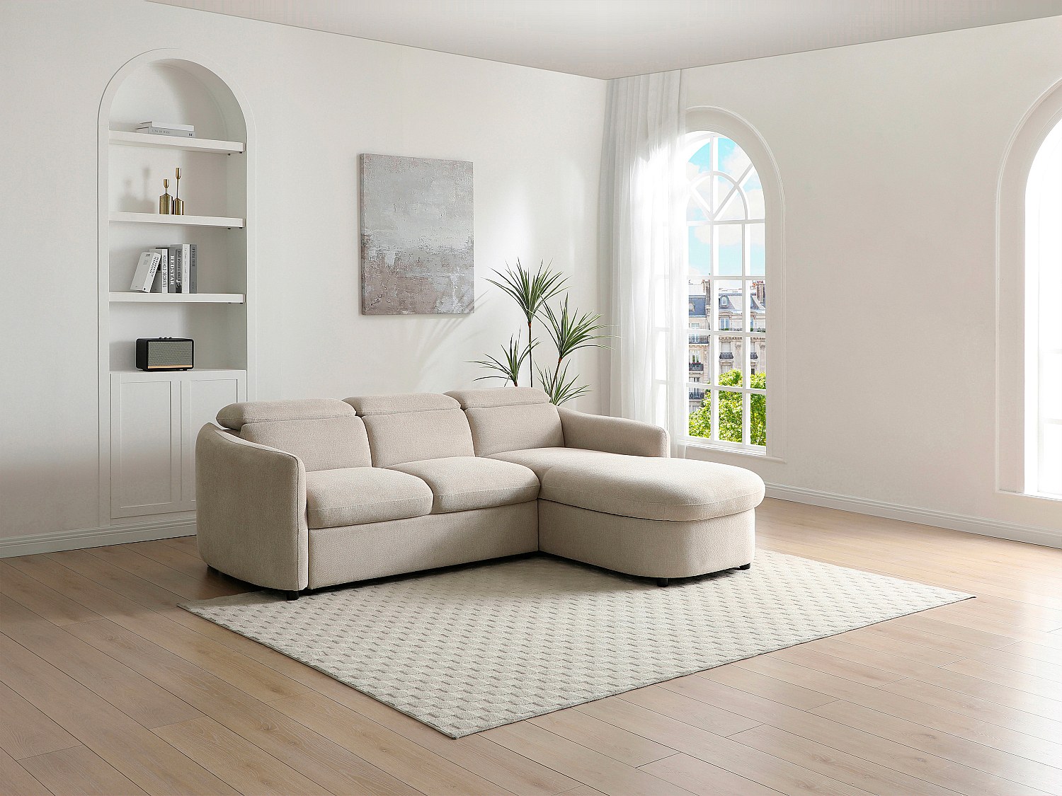 Ecksofa - Ecke rechts - Schlafsofa - Stoff - Beige - RAVIELA günstig online kaufen