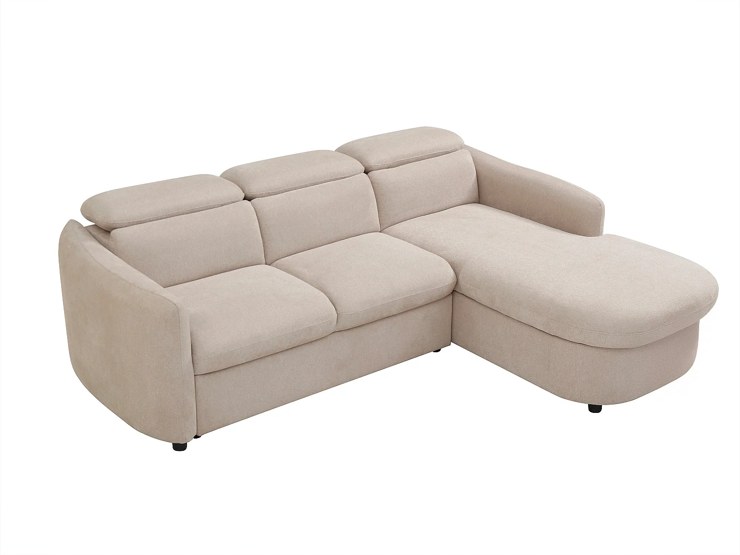 Canapé d'angle droit convertible en tissu beige RAVIELA