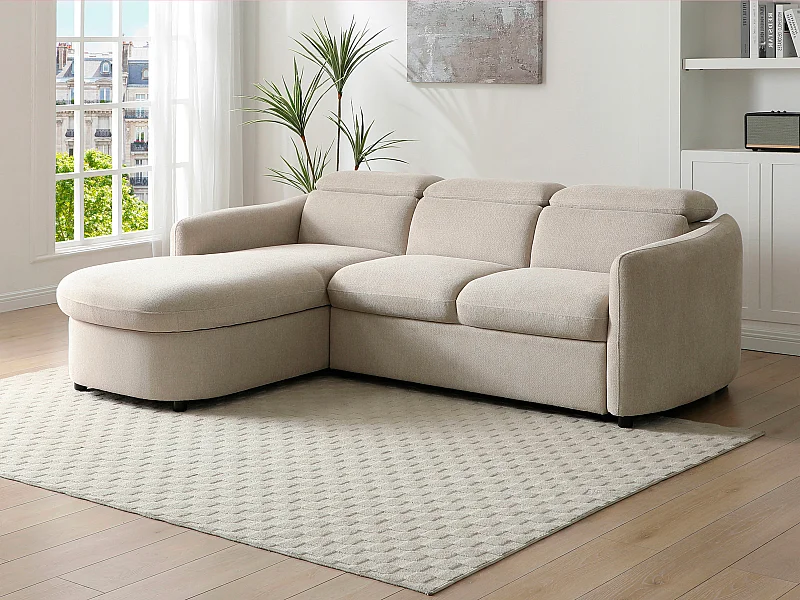 Ecksofa - Ecke links - Schlafsofa - Stoff - Beige - RAVIELA