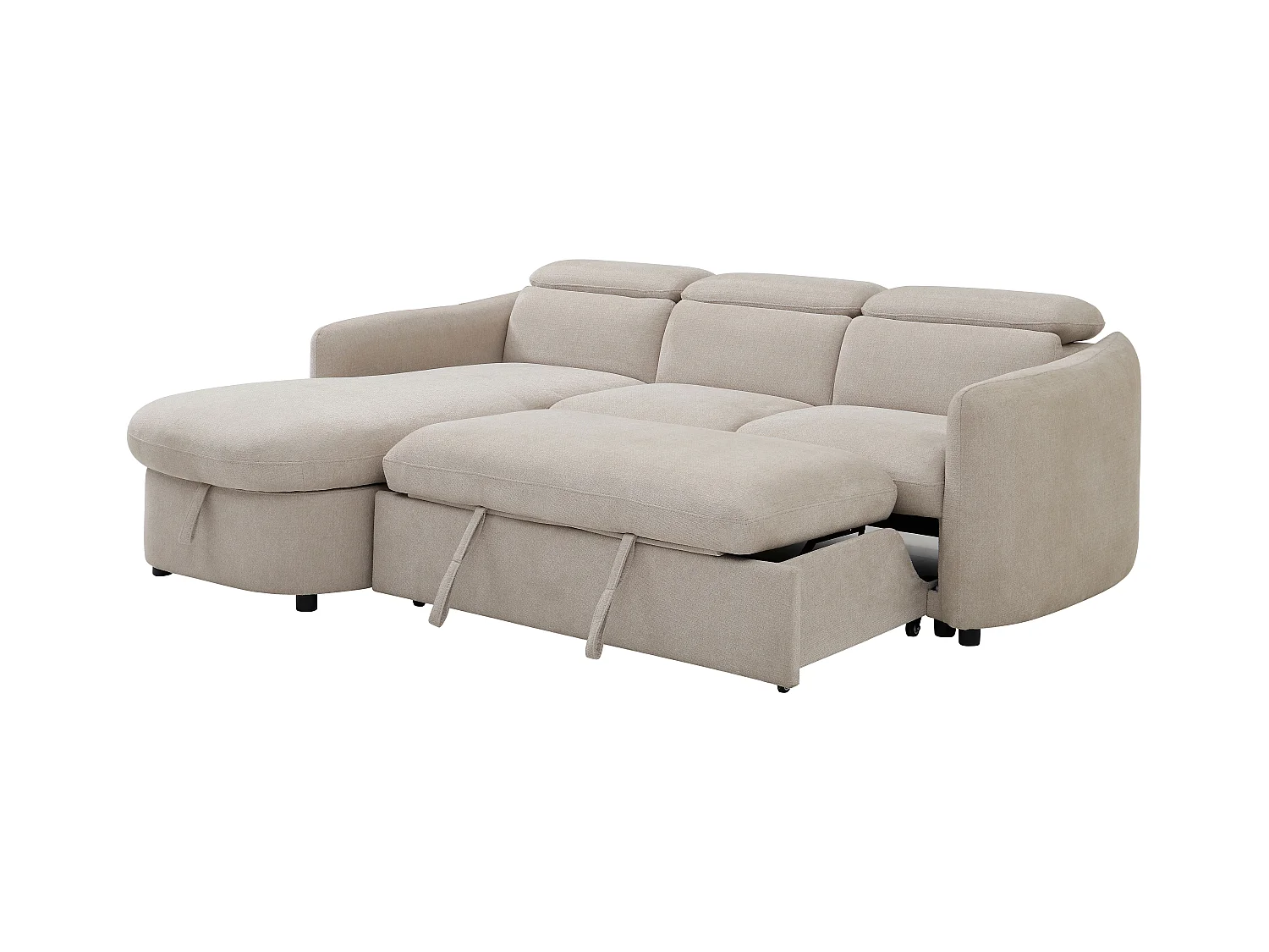 Canapé d'angle gauche convertible en tissu beige RAVIELA