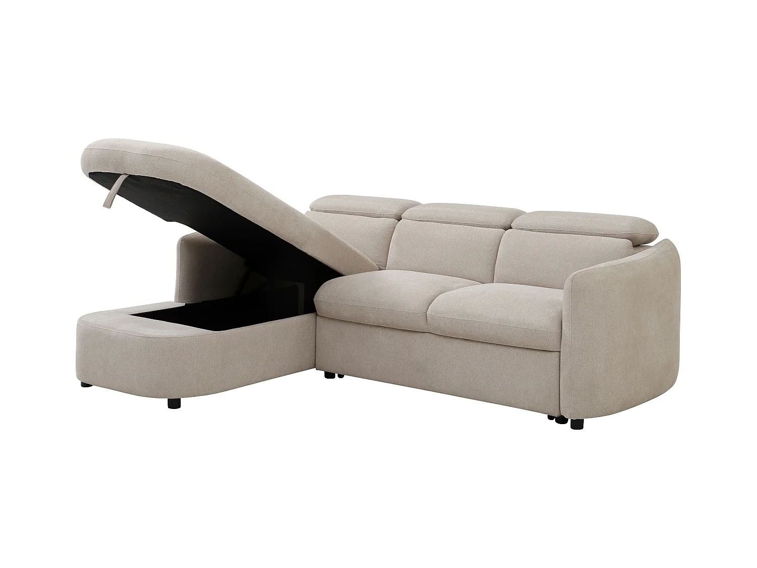 Canapé d'angle gauche convertible en tissu beige RAVIELA