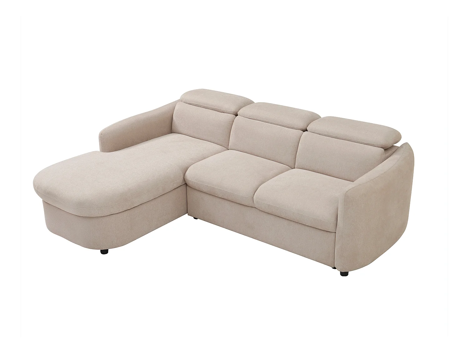 Canapé d'angle gauche convertible en tissu beige RAVIELA