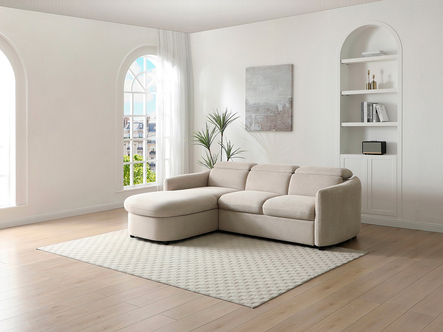 Ecksofa - Ecke links - Schlafsofa - Stoff - Beige - RAVIELA günstig online kaufen