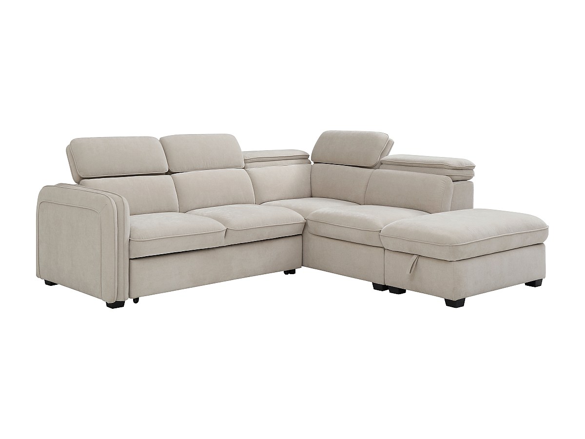Ecksofa mit Schlaffunktion und Hocker - Stoff - Beige - BALOTIA günstig online kaufen
