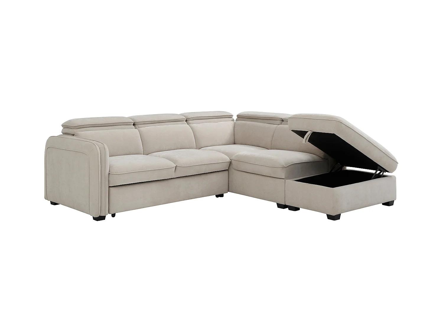 Ecksofa mit Schlaffunktion und Hocker - Stoff - Beige - BALOTIA